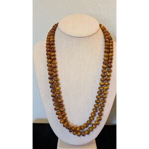 Vintage Caramel Brown Color Lacquer Beaded Long 50" Necklace